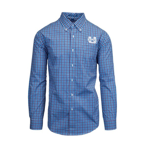 Gingham, Blue, White, U-State, Button-Down, Long-Sleeve, Dress Shirt